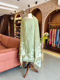 Luxury Linen Muslin Silk Unstitched Suit-- Pista
