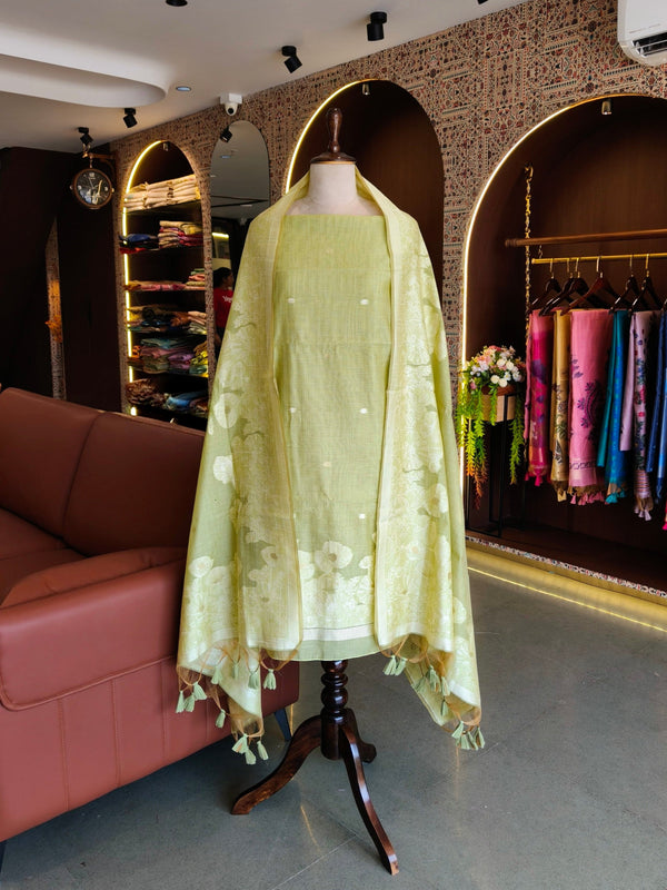 Premium Muga Cotton Unstitched Suit- PISTA