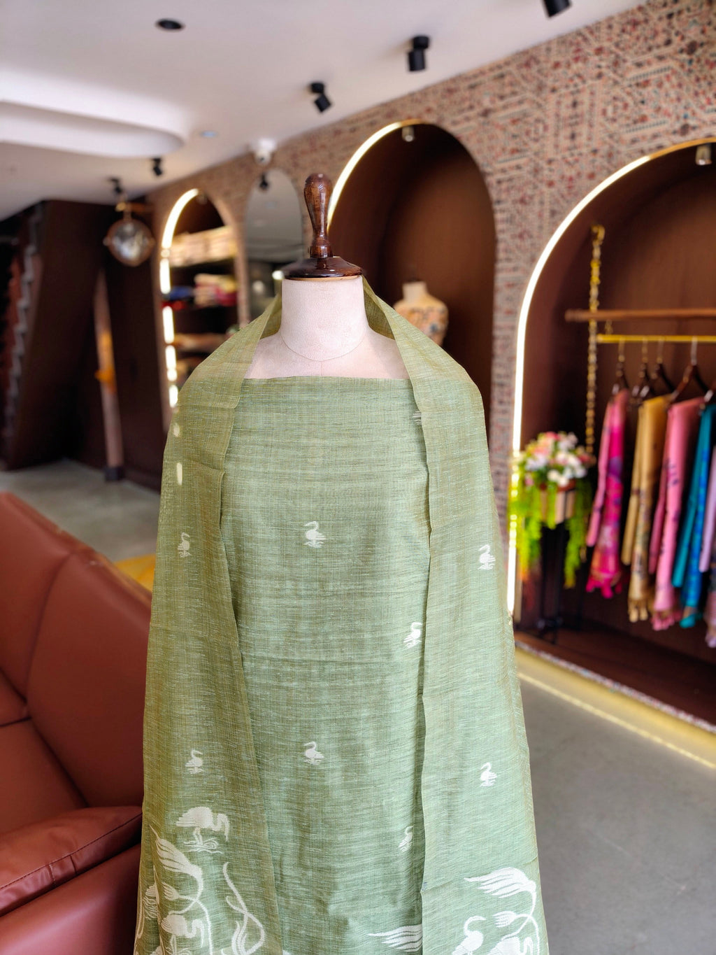 Luxury Linen Muslin Silk Unstitched Suit-- Pista