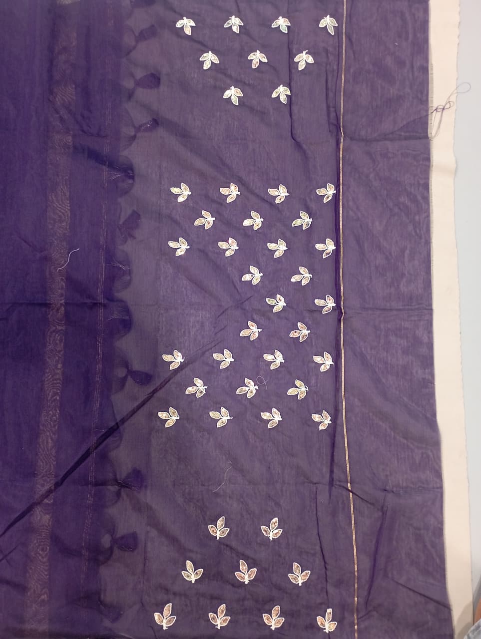 Premium Pure Cotton Saree With Zari Pallu With Heavy Seq -PURPLE