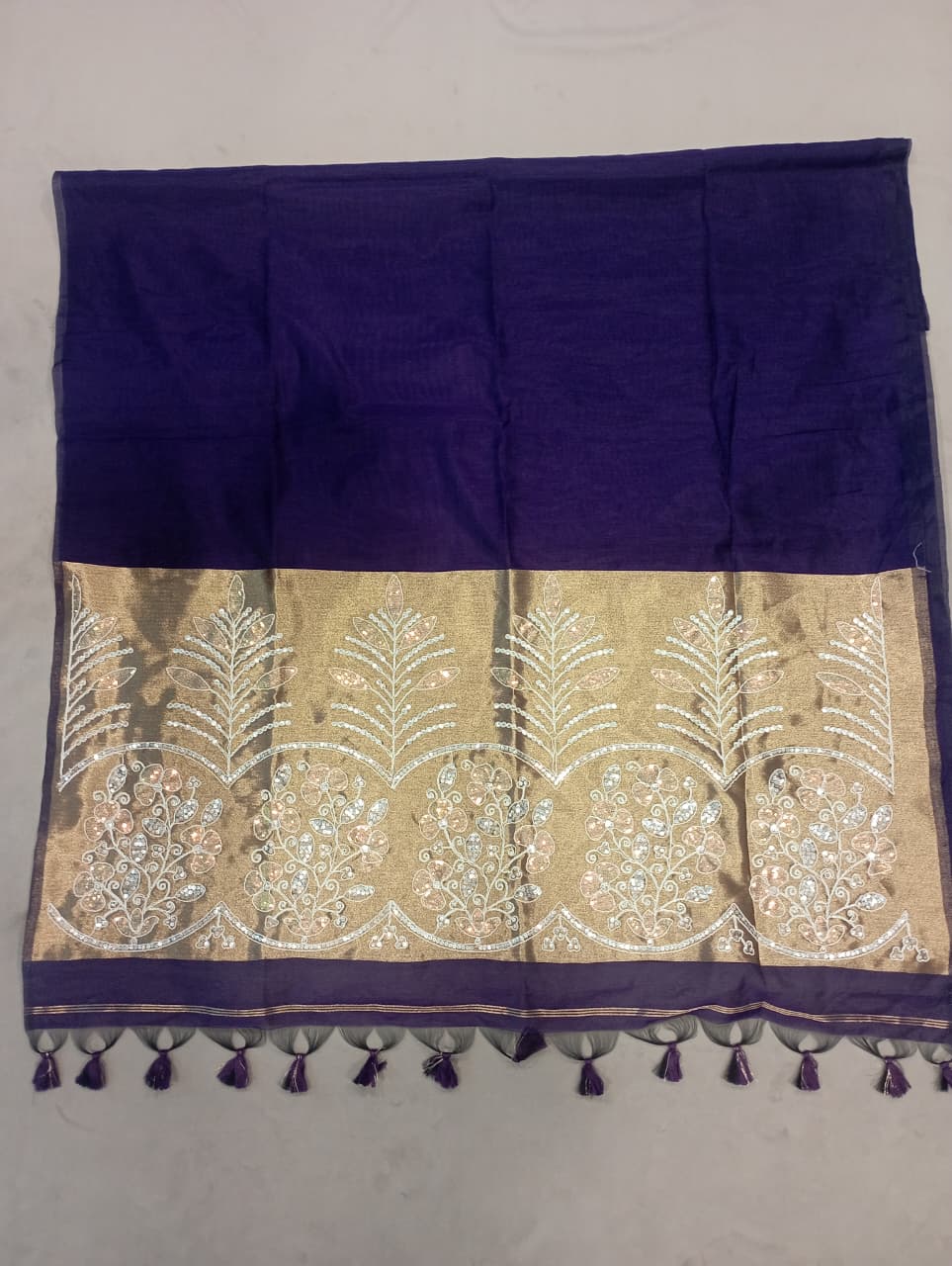 Premium Pure Cotton Saree With Zari Pallu With Heavy Seq -PURPLE