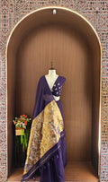 Organza Silk Saree with Heavy Gold Zari Floral Pallu & Embroidery Blouse -Purple