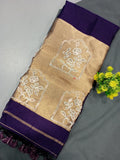 Elegent Pure Cotton Saree With Zari Pallu With Heavy Seq -PURPLE