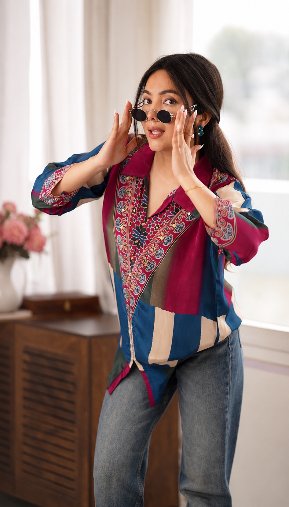 Heritage Print Ajrak Shirt - RANI PINK