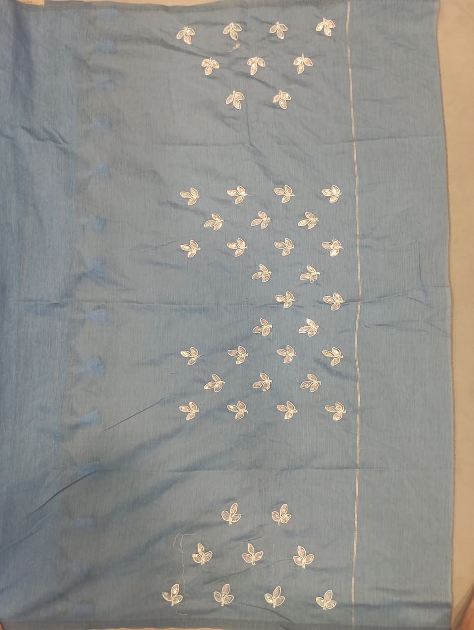 Premium Pure Cotton Saree With Zari Pallu With Heavy Seq -SKY BLUE