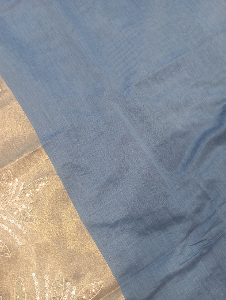 Premium Pure Cotton Saree With Zari Pallu With Heavy Seq -SKY BLUE