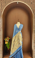 Organza Silk Saree with Heavy Gold Zari Floral Pallu & Embroidery Blouse -Sky Blue