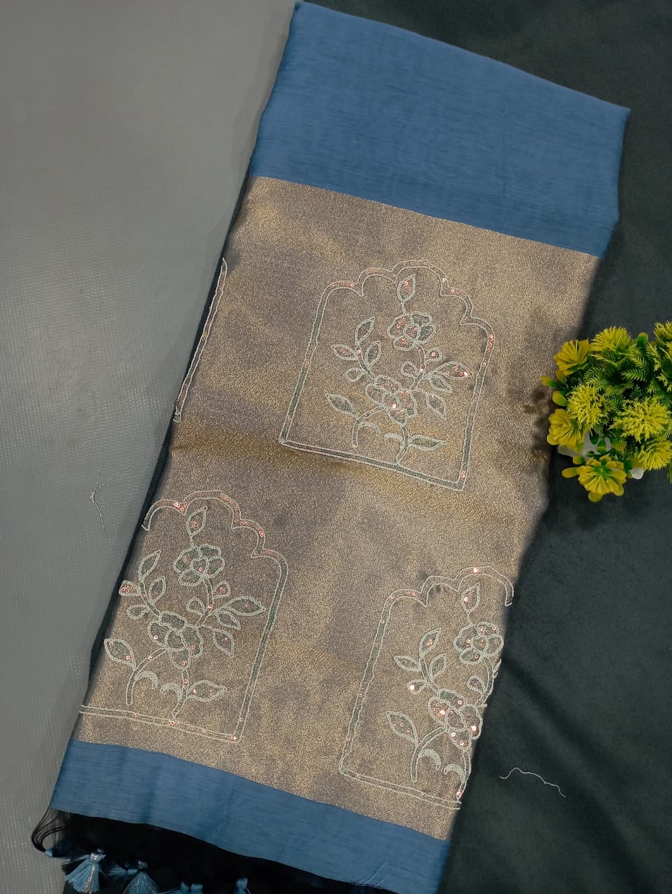 Elegent Pure Cotton Saree With Zari Pallu With Heavy Seq -Sky Blue