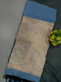 Elegent Pure Cotton Saree With Zari Pallu With Heavy Seq -Sky Blue
