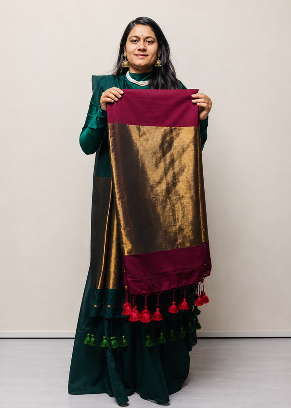 Premium Pure Cotton Saree With Zari Pallu - WINE