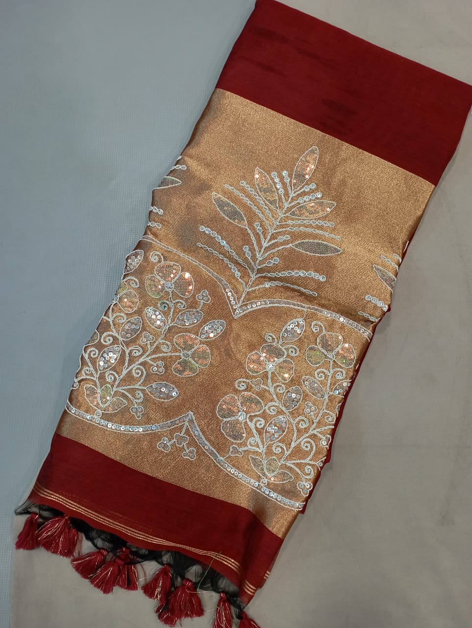 Premium Pure Cotton Saree With Zari Pallu With Heavy Seq -WINE