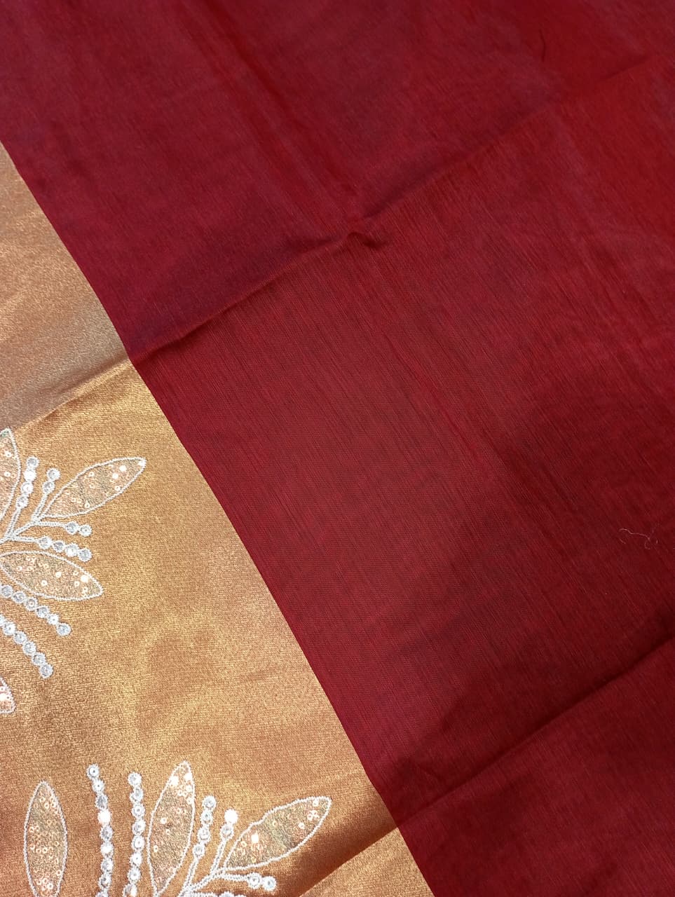 Premium Pure Cotton Saree With Zari Pallu With Heavy Seq -WINE