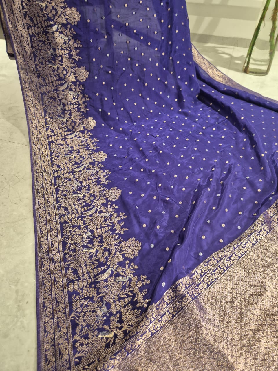 Royal Neel Banarasi Silk Saree with Antique Gold Zari