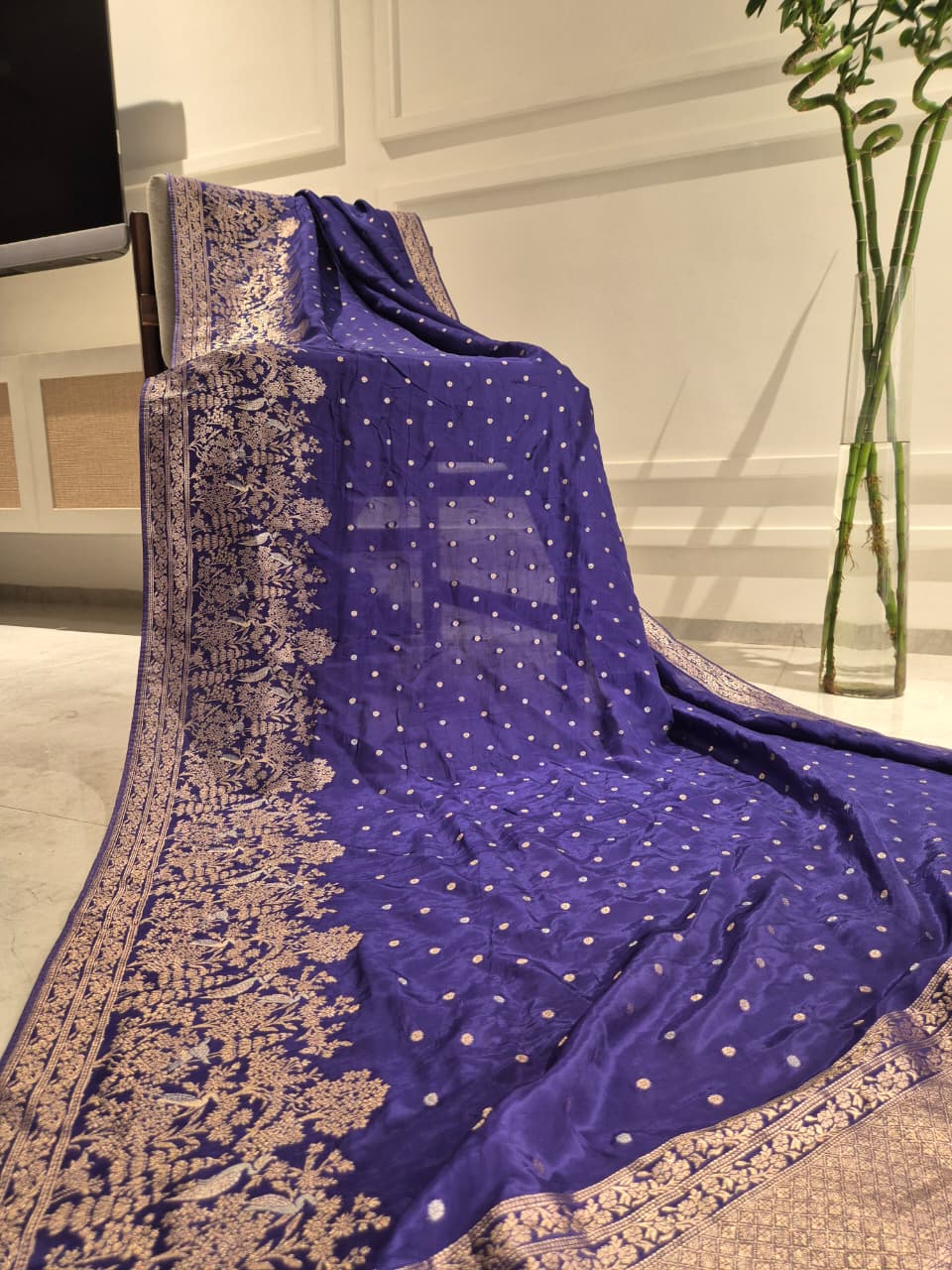 Royal Neel Banarasi Silk Saree with Antique Gold Zari