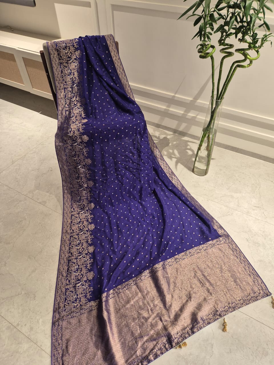 Royal Neel Banarasi Silk Saree with Antique Gold Zari