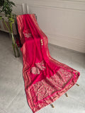 Royal Crimson Banarasi Silk Saree with Antique Gold Floral Weave
