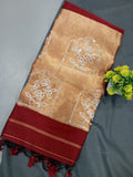 Elegent Pure Cotton Saree With Zari Pallu With Heavy Seq -Wine