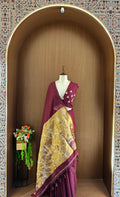 Organza Silk Saree with Heavy Gold Zari Floral Pallu & Embroidery Blouse -wine