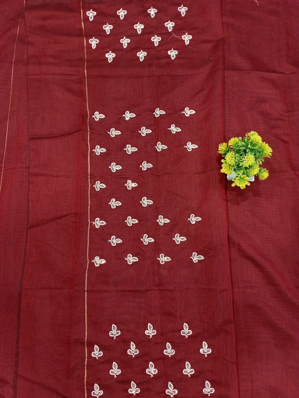 Elegent Pure Cotton Saree With Zari Pallu With Heavy Seq -Wine