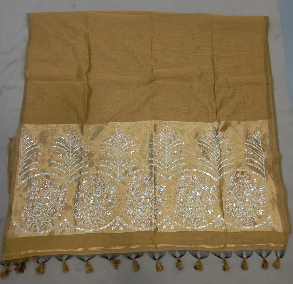 Premium Pure Cotton Saree With Zari Pallu With Heavy Seq -YELLOW