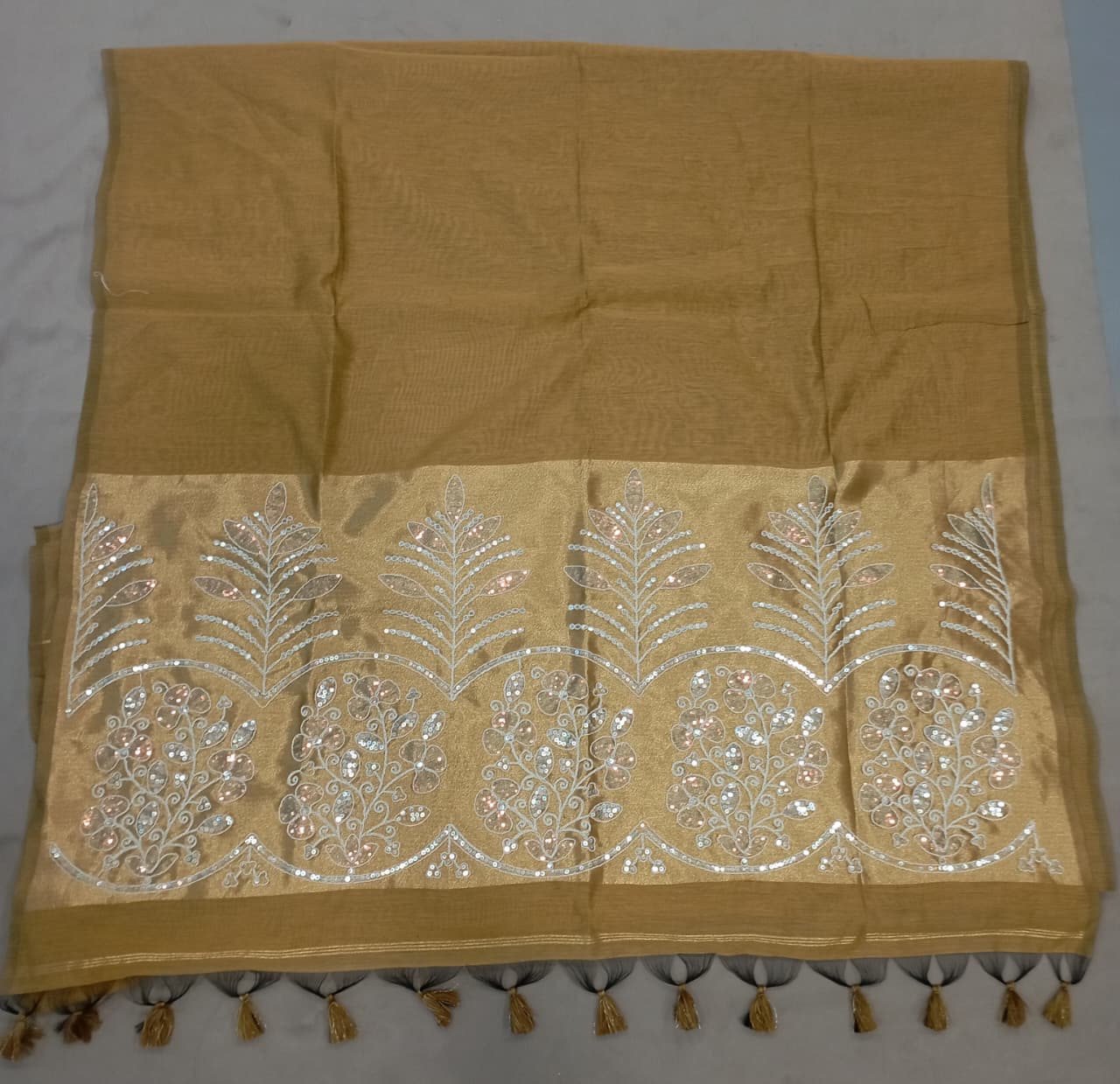 Premium Pure Cotton Saree With Zari Pallu With Heavy Seq -YELLOW
