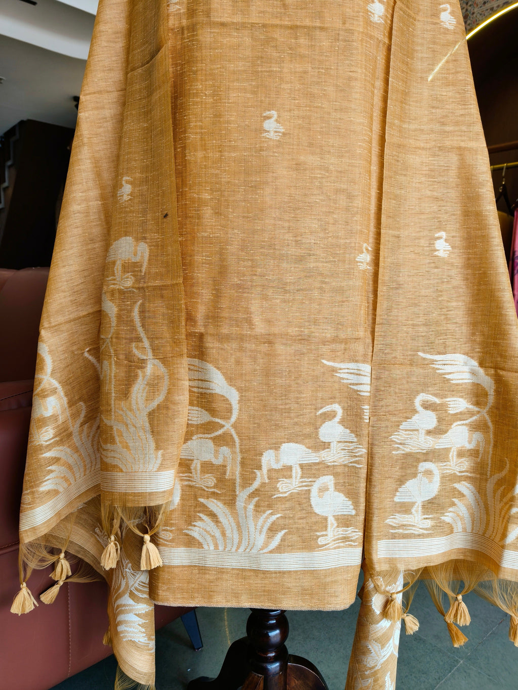 Luxury Linen Muslin Silk Unstitched Suit- Yellow