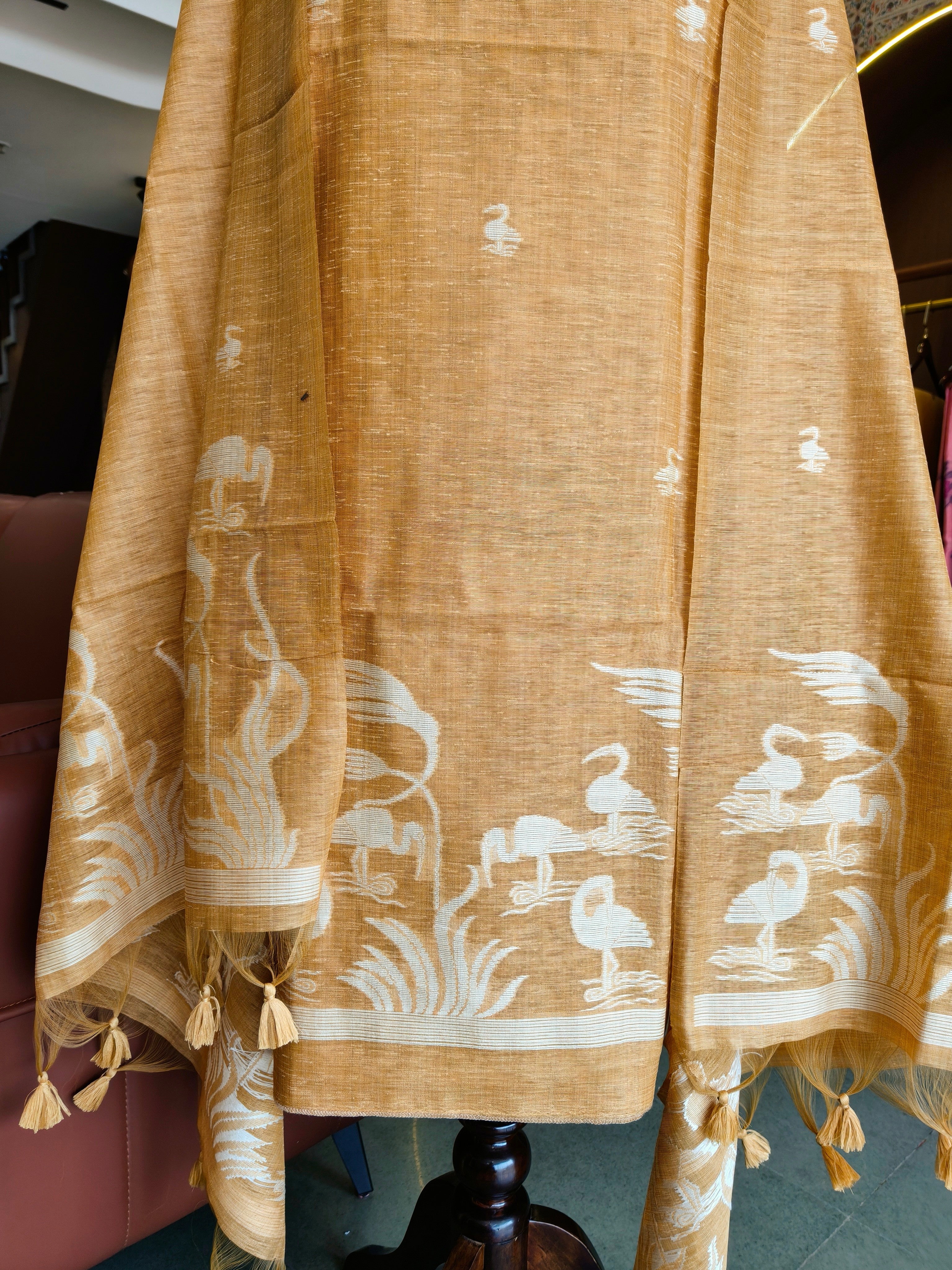 Luxury Linen Muslin Silk Unstitched Suit- Yellow