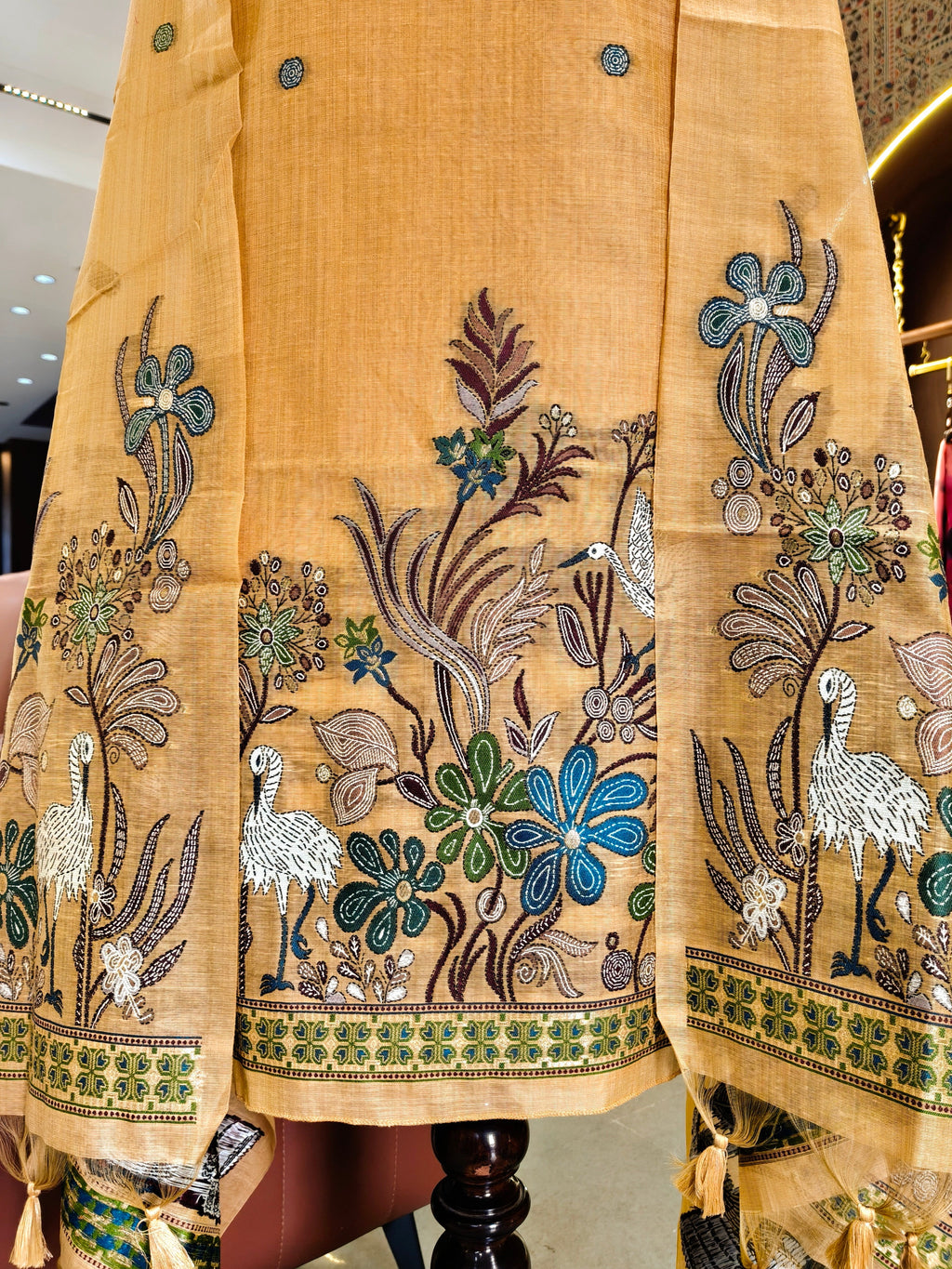 Muga Cotton Ghicha Jamdani Unstitched Suit- Yellow
