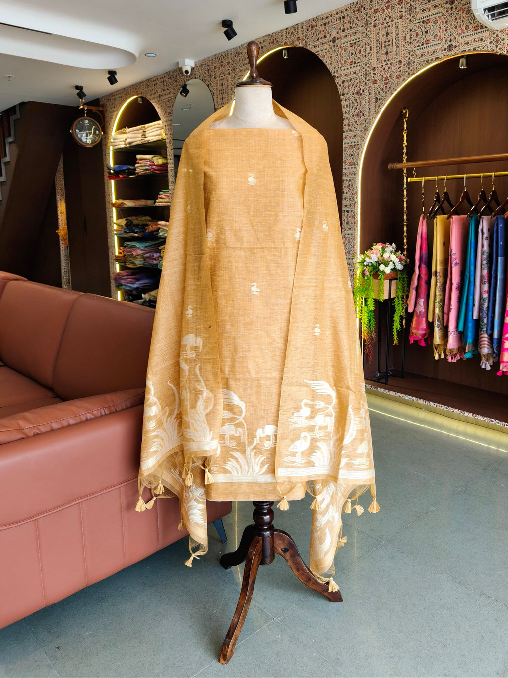 Luxury Linen Muslin Silk Unstitched Suit- Yellow