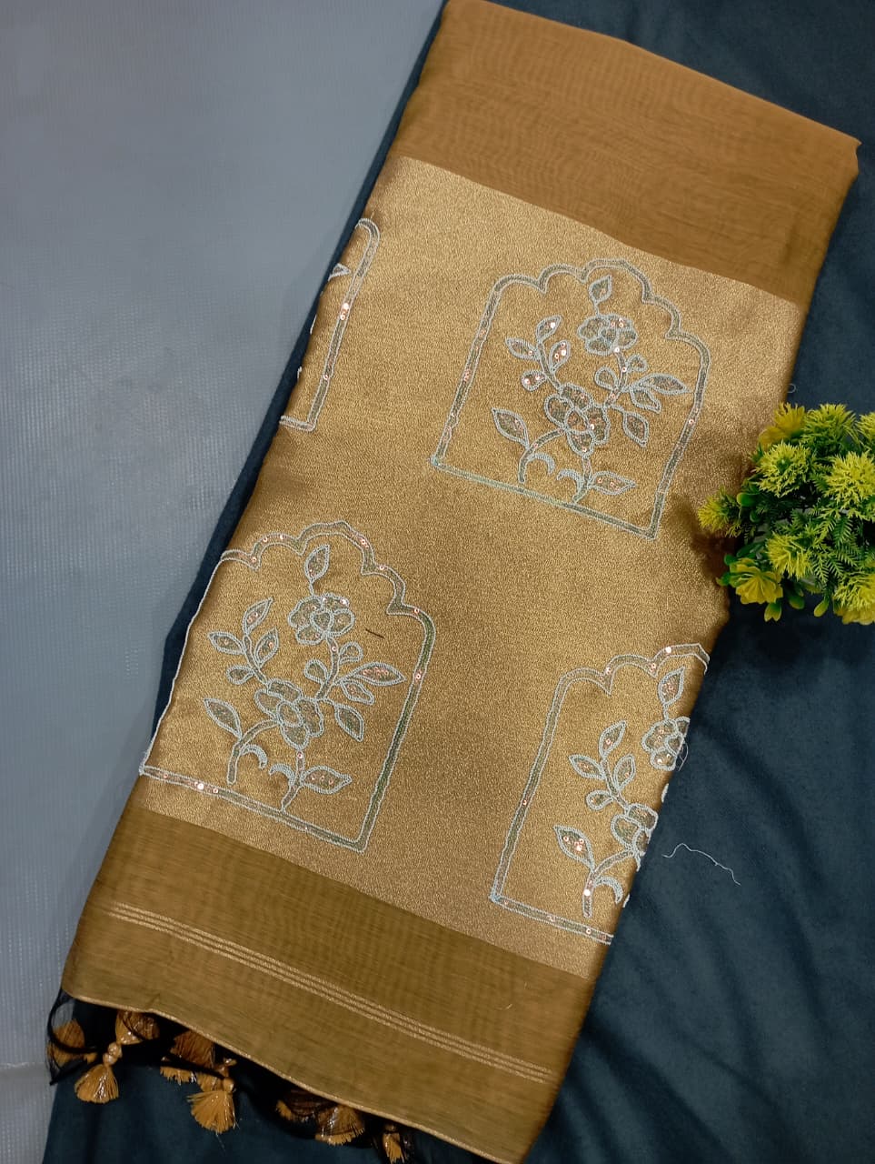 Elegent Pure Cotton Saree With Zari Pallu With Heavy Seq -YELLOW