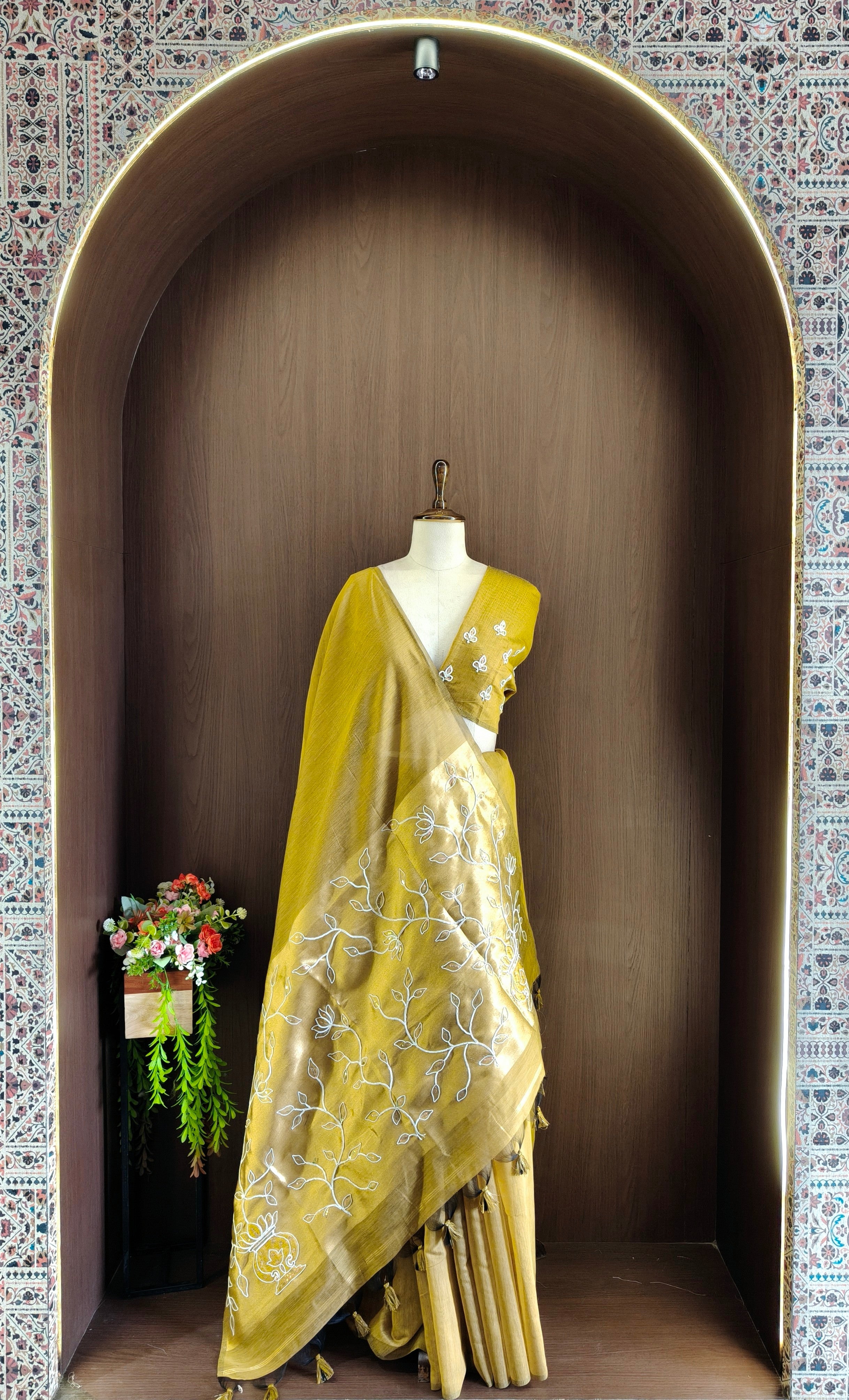 Organza Silk Saree with Heavy Gold Zari Floral Pallu & Embroidery Blouse -YELLOW