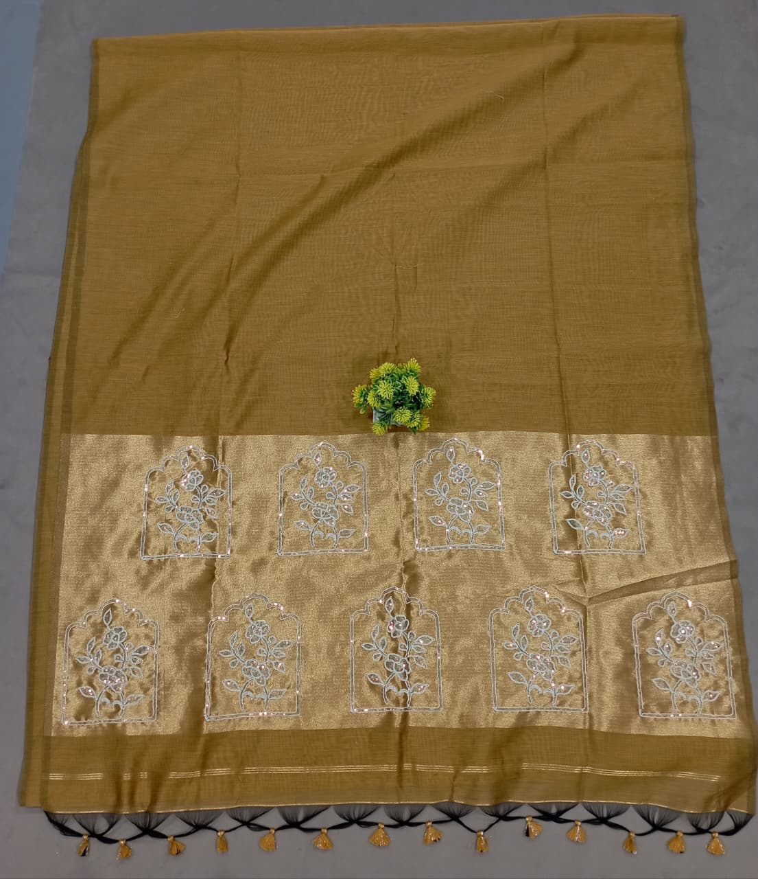 Elegent Pure Cotton Saree With Zari Pallu With Heavy Seq -YELLOW