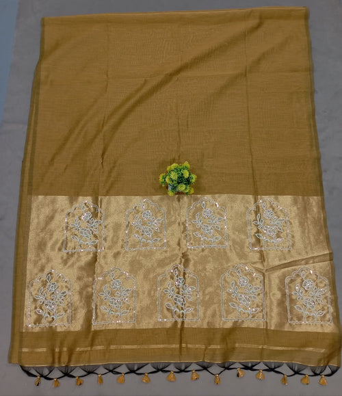 Elegent Pure Cotton Saree With Zari Pallu With Heavy Seq -YELLOW