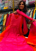 Embroidered Mul Chanderi Anarkali Kurta Set - Pink