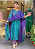 Embroidered Mul Chanderi Anarkali Kurta Set -Rama