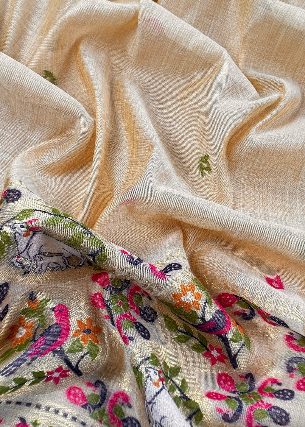 Chiku Linen Chanderi Suit With Cow Pichwai Jamdani Weaving