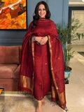 Jayshree Linen Golden zari unstitched suit - Red