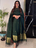 Jayshree Linen Golden zari unstitched suit - Dark Green