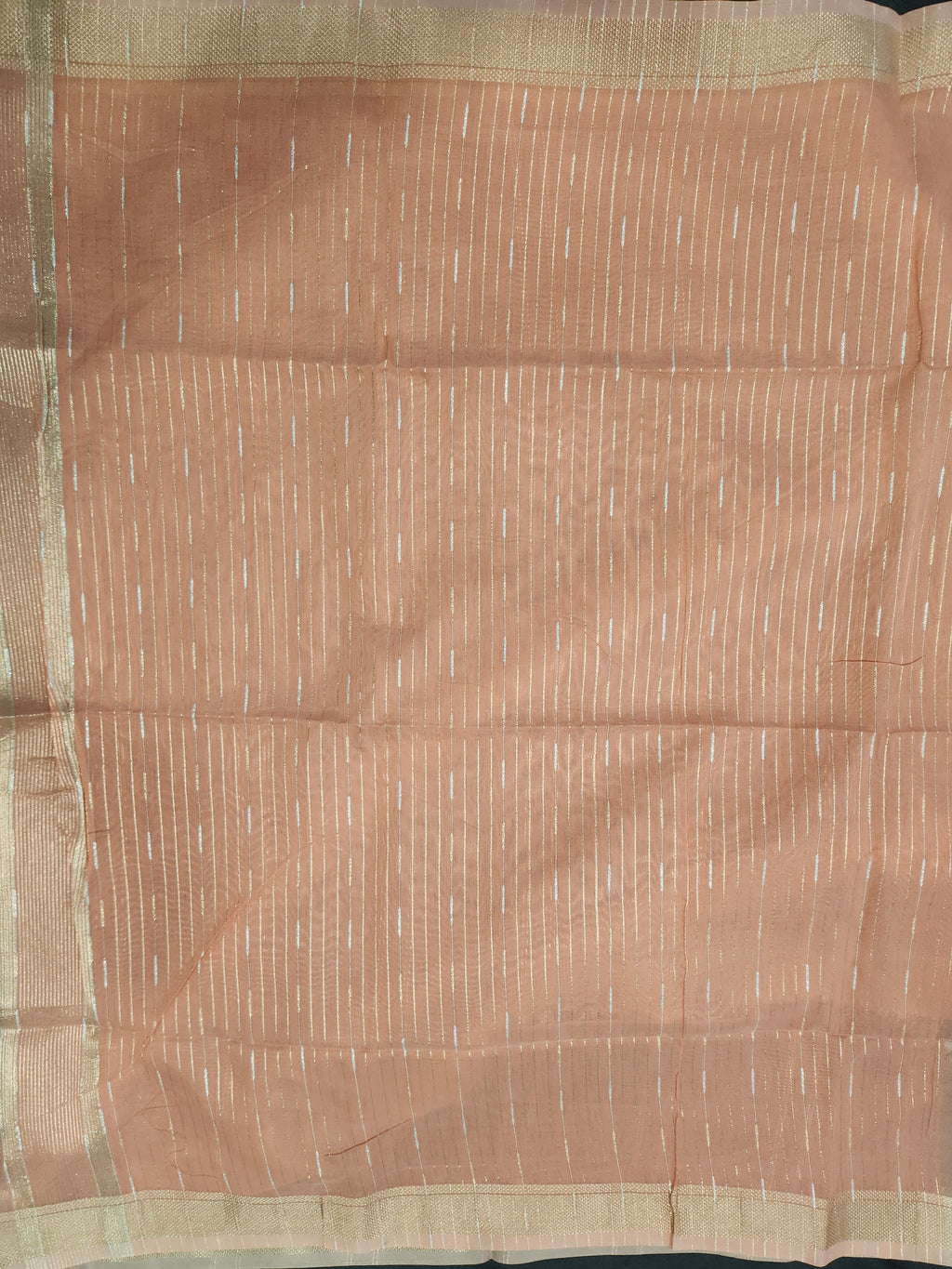 Maheshwari Silk Saree With Stripe Zari Pallu - Peach