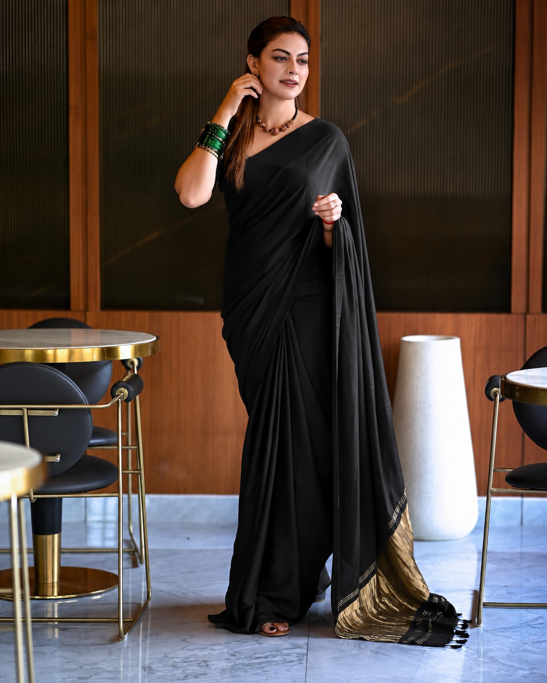 Royal Black Silk Lagdipata Saree