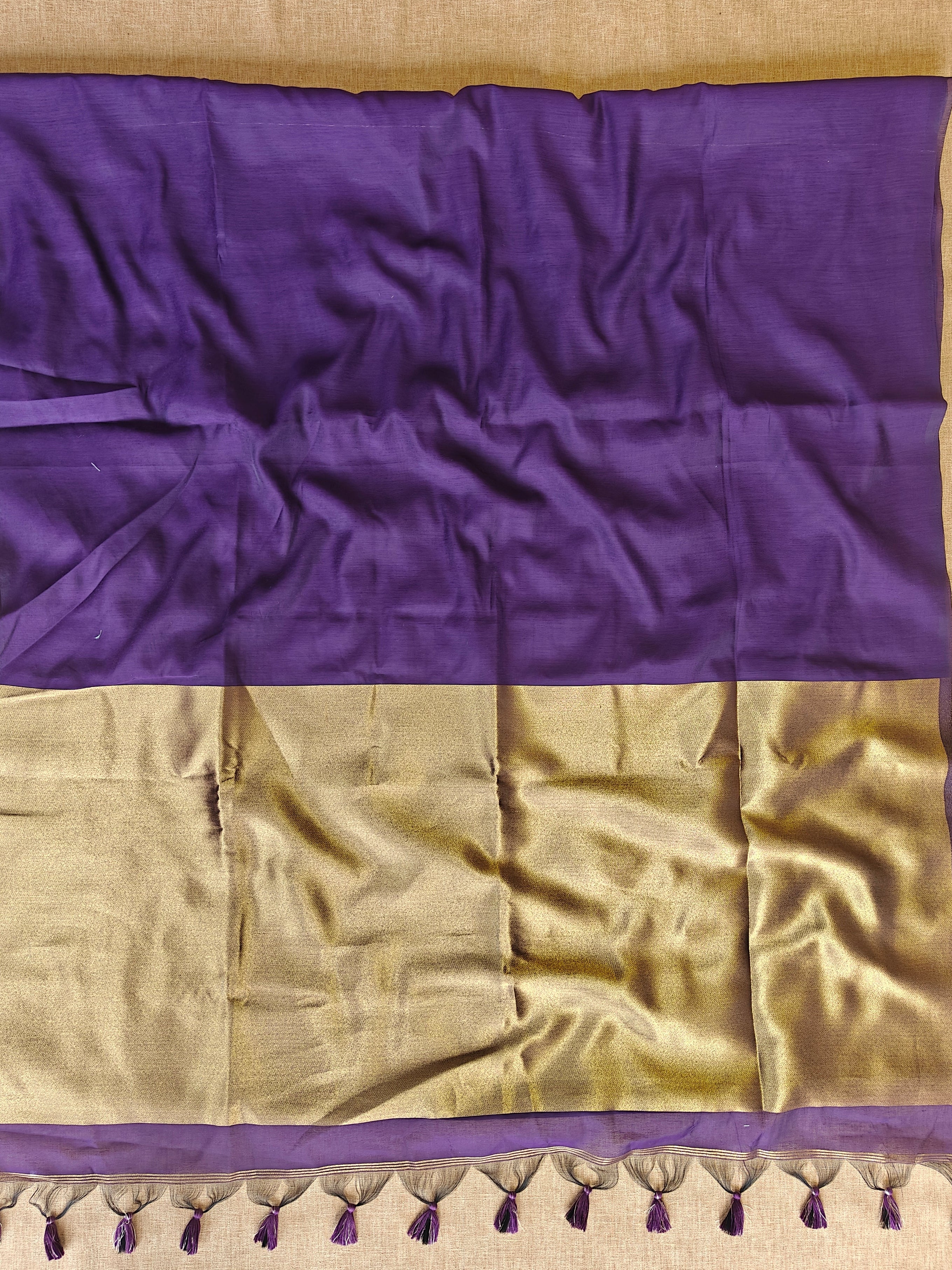 Premium Pure Cotton Saree With Zari Pallu -purple