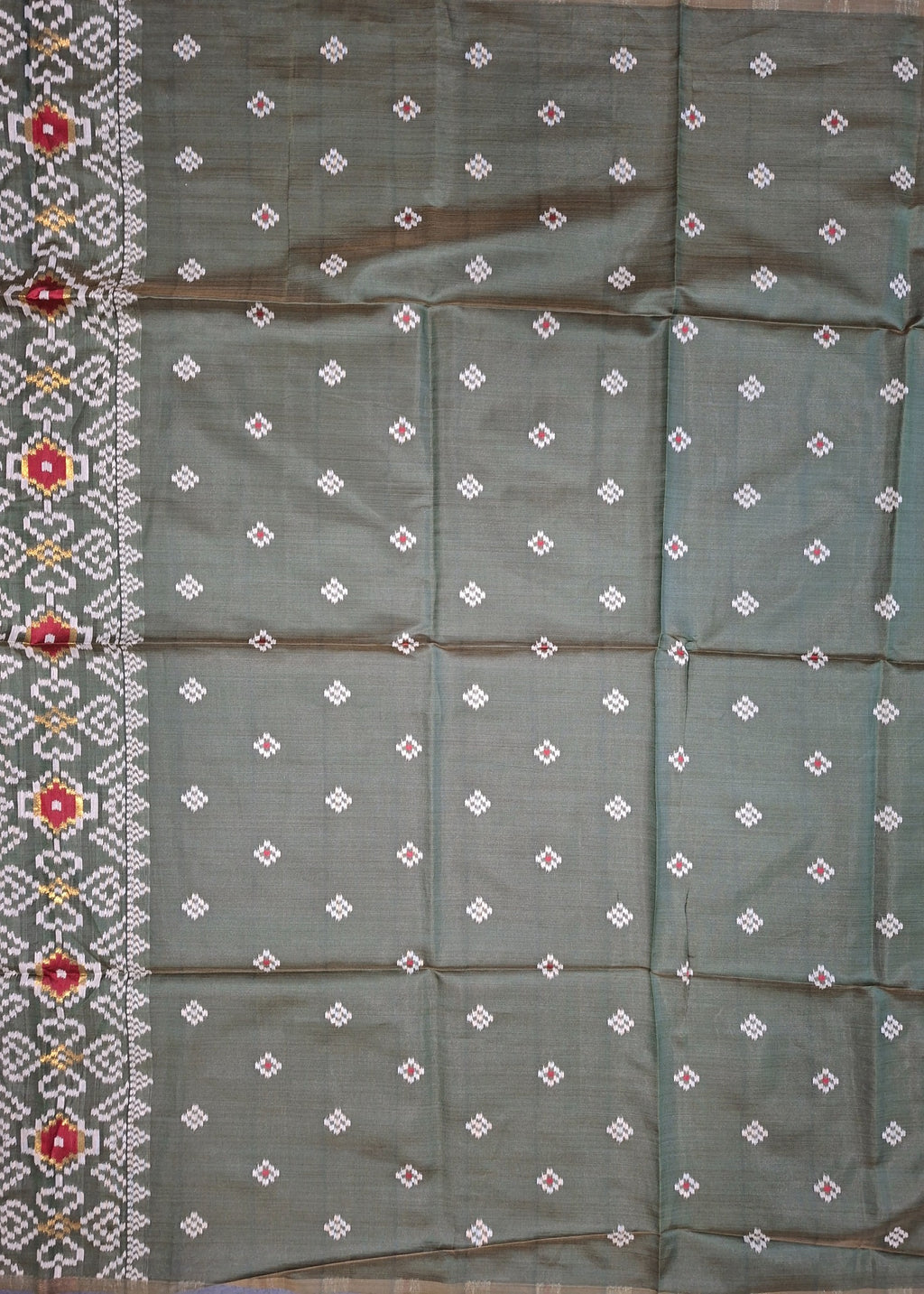 Ikkat Inspired Patola Soft Cotton Saree - Green